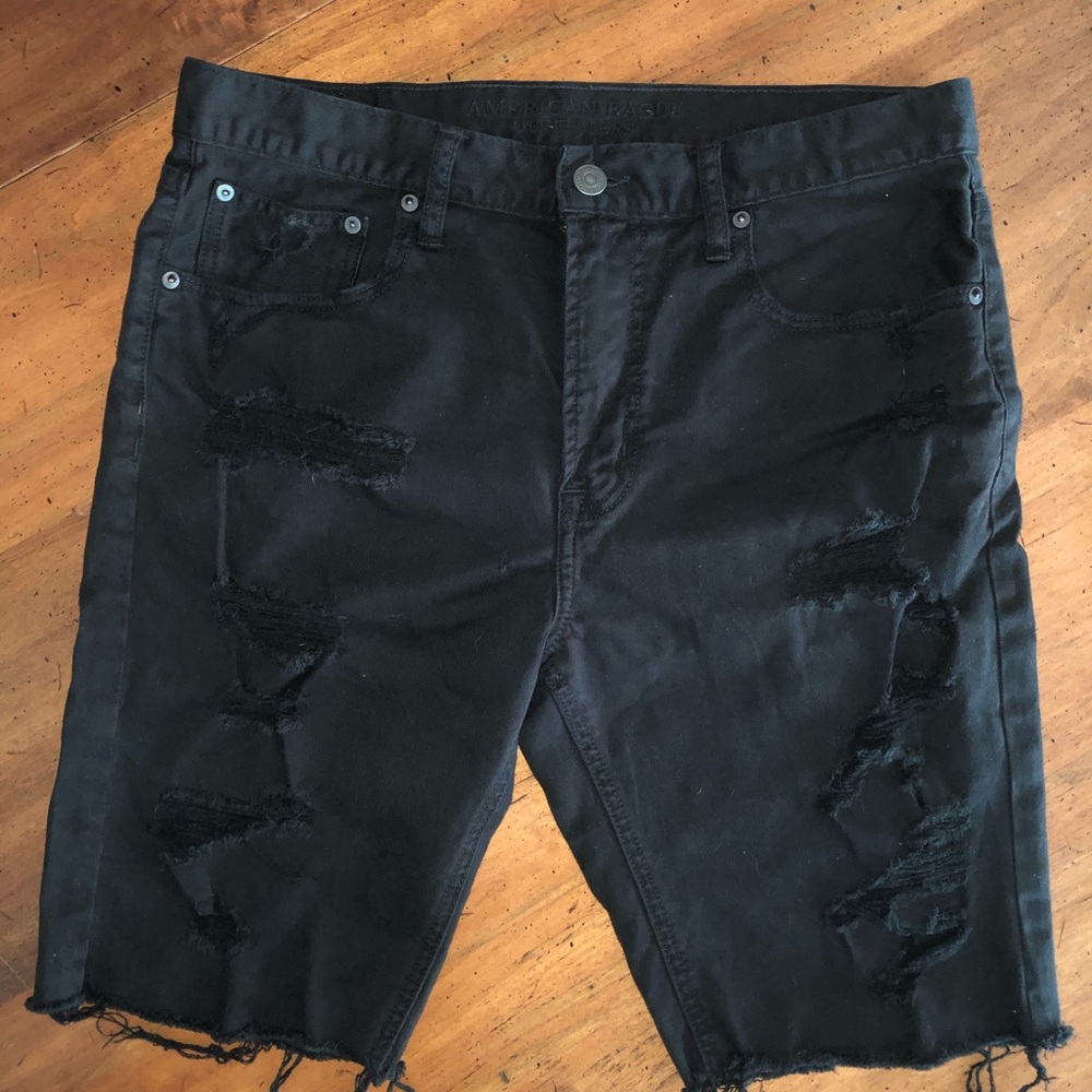 American Eagle Core Flex Black Shorts Tattered